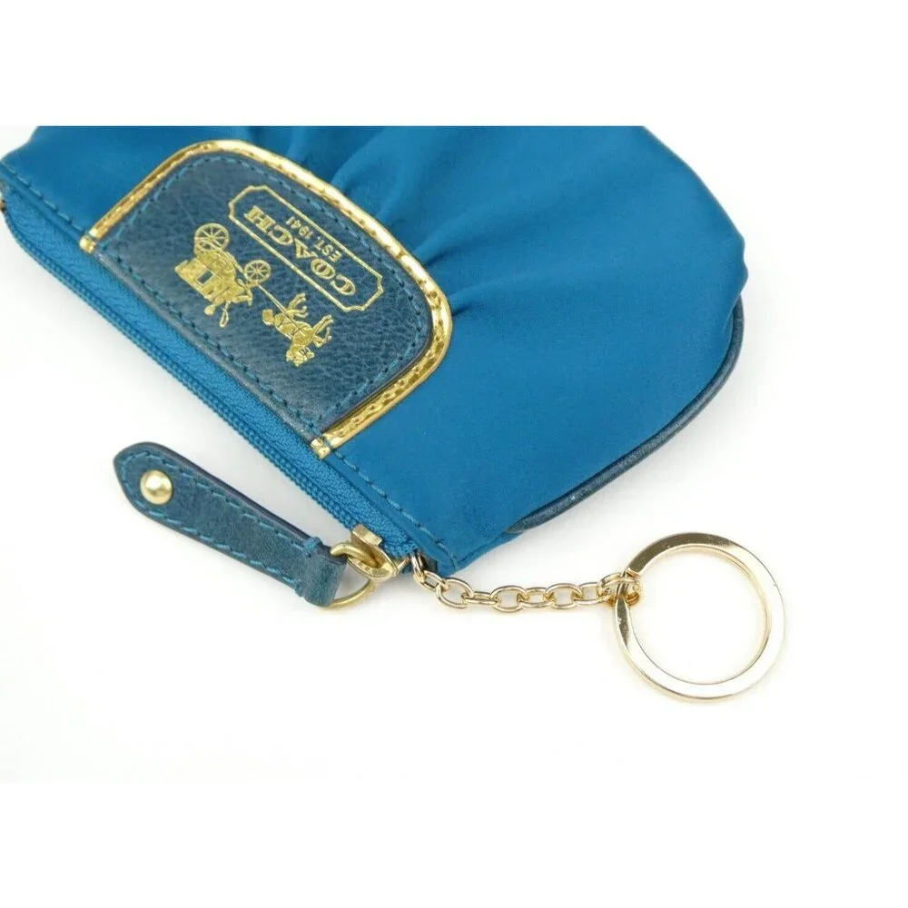 Coach Amanda Teal Satin Mini‎ Skinny Zip Coin Purse 42030